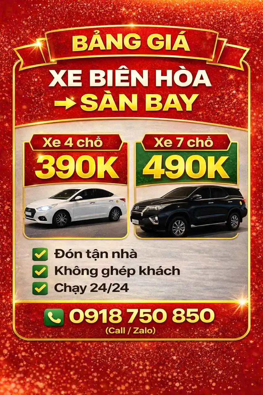 bảng giá xe Biên Hòa đi sân bay mới nhất