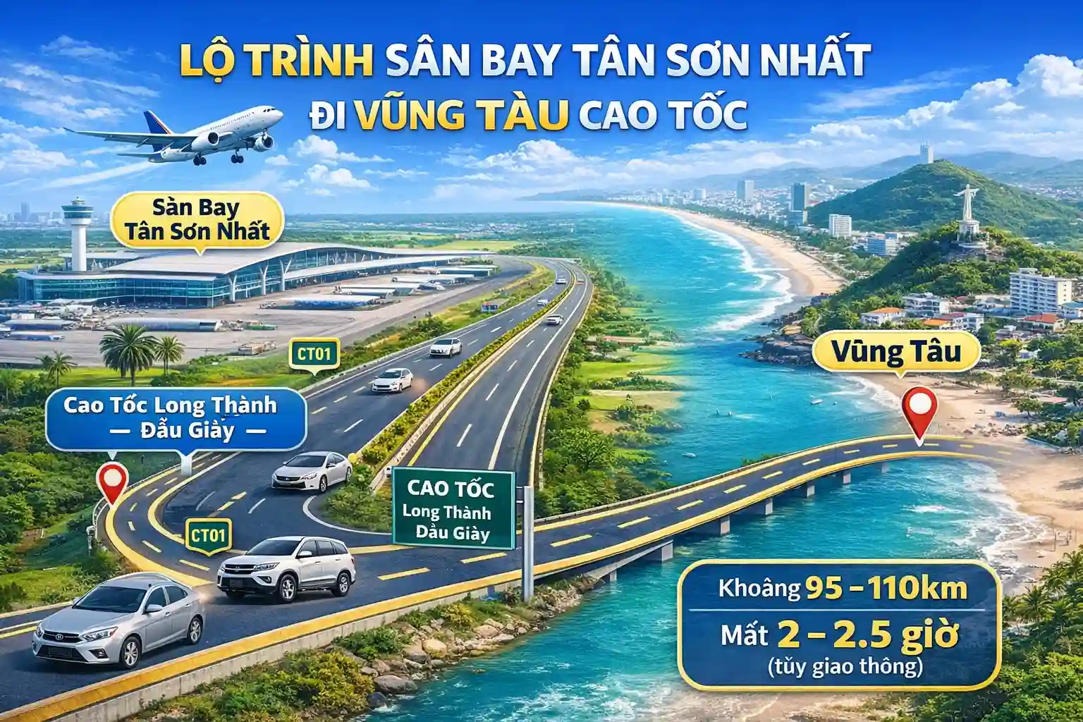 lộ trình sân bay tân sơn nhất đi vũng tàu cao tốc